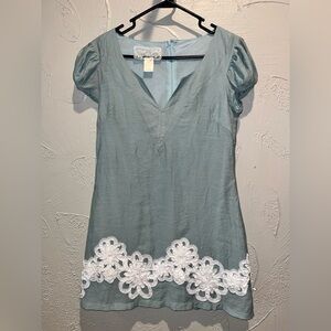 Nick & Mo Teal Dress with White Floral Embroidery